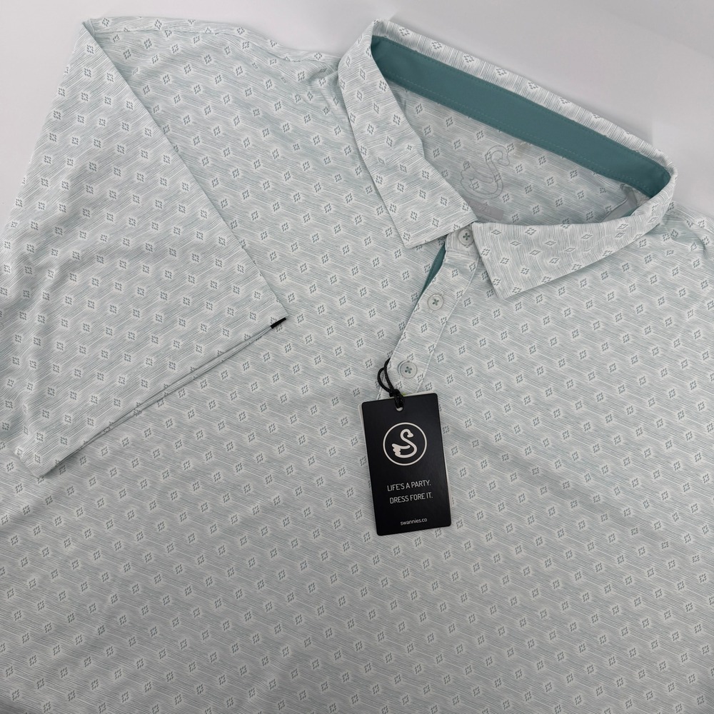 Swannies Golf Eddie-B Polo Mens 3XL White Geometric Diamond Performance NWT